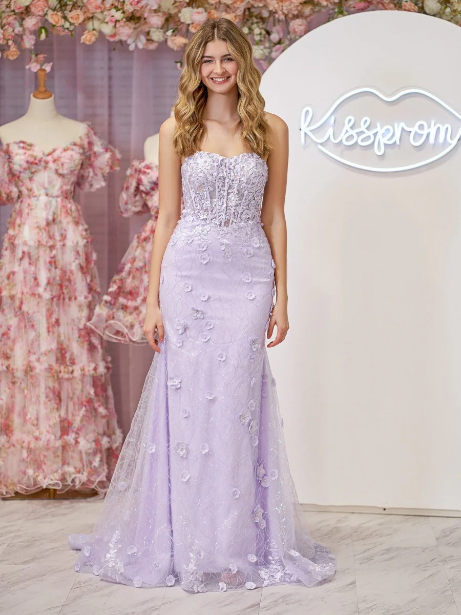 Mermaid Strapless Sequined Lace Prom Dress