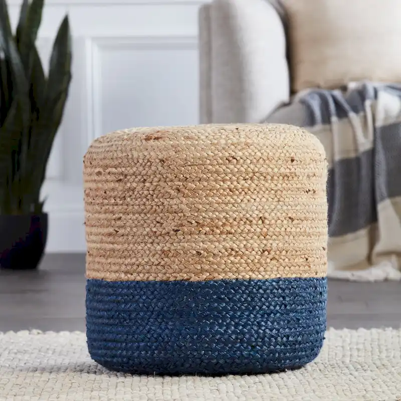 Round Ombre Jute Pouf Ottoman/Foot Stool
