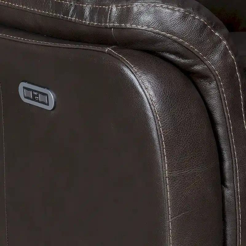 Top Grain Leather Power Reclining Sofa – Brown / Red, 3-Seat
