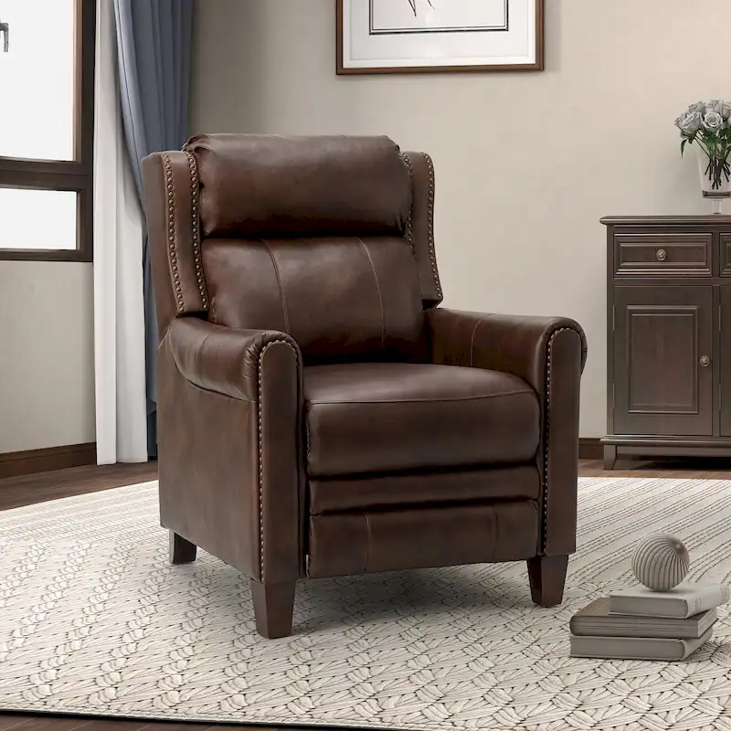 Chocolate / Navy / Camel / Brown / Burgundy / Black Genuine Leather Manual Recliner with Nailhead Trim - Single Use