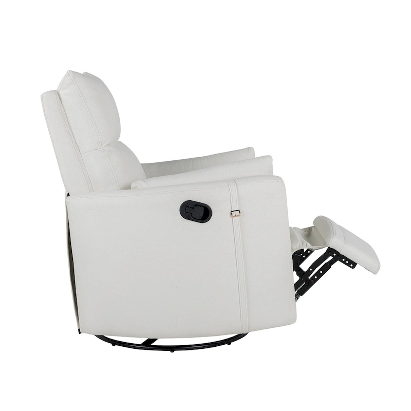 Beige Upholstered Swivel Rocker Recliner with Manual Recline, 360 Swivel, and Two Removable Cushions