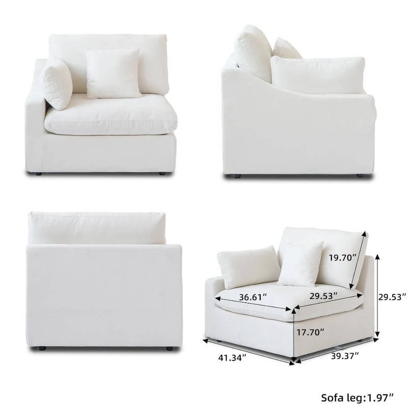 82.68   Down Filled Sectional Couch L-shape Linen Upholstered Loveseat with Ottoman