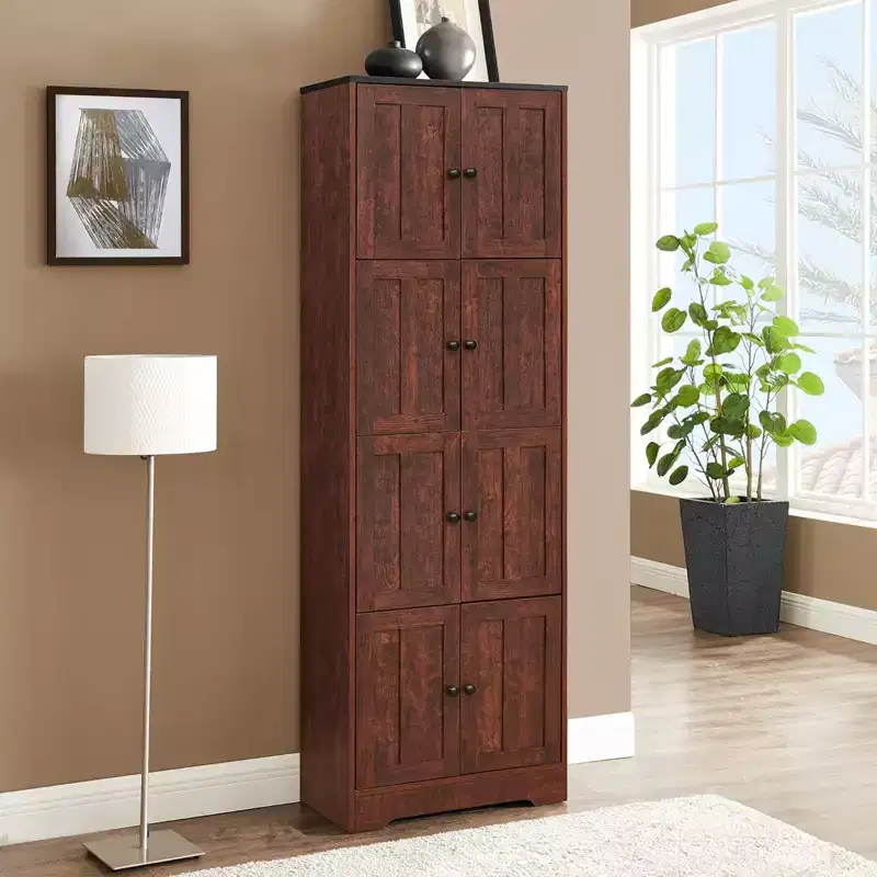 Tall Storage Cabinet With 8 Doors, 4 Tier Shelves Freestanding Floor Cabinet Organizer, Kitchen Pantry For Bedroom, Entryway, Living Room