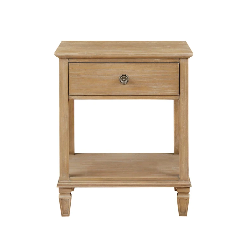 Light Natural Nightstand with Drawer and Shelf