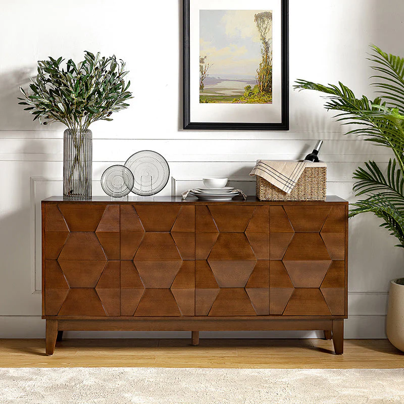 60 in 4-Door Sideboard with Soft-Close Doors, 2 Adjustable Shelves & Solid Wood Legs | Walnut / White / Black / Seadrift | Single