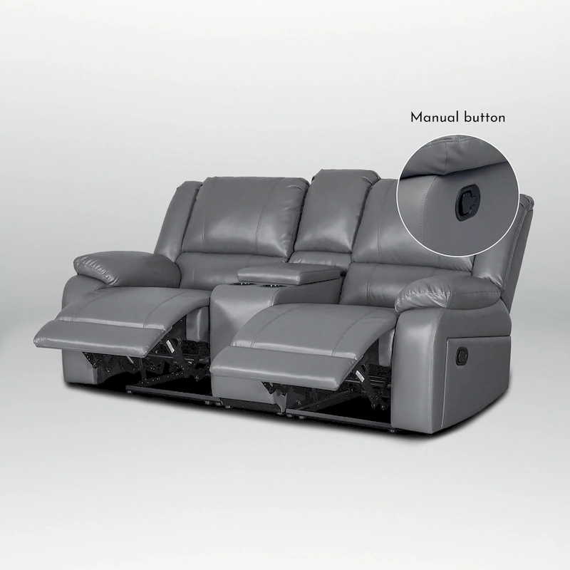 2-Piece Classic Faux Leather Manual Reclining Living Room Sofa Set with Console and Cup Holders