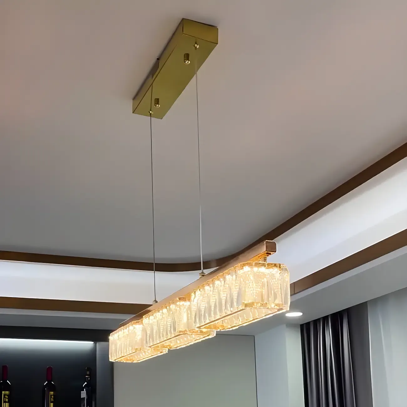 Kitchen Modern Crystal Gold Rectangular Pendant Light
