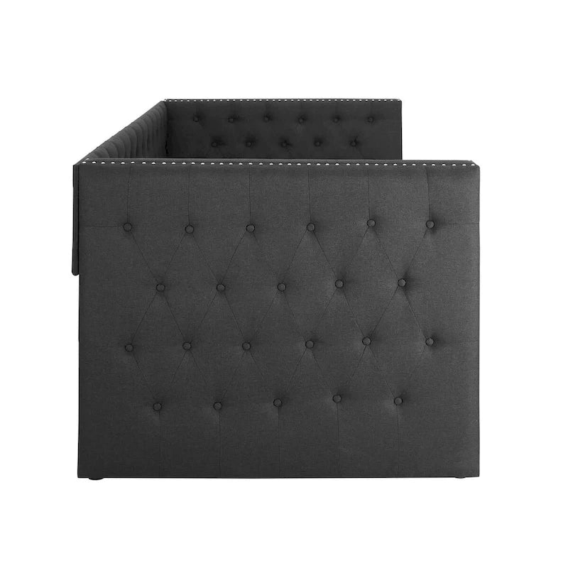 Upholstered Twin Daybed with Trundle - Button Tufted - Nailhead Trim