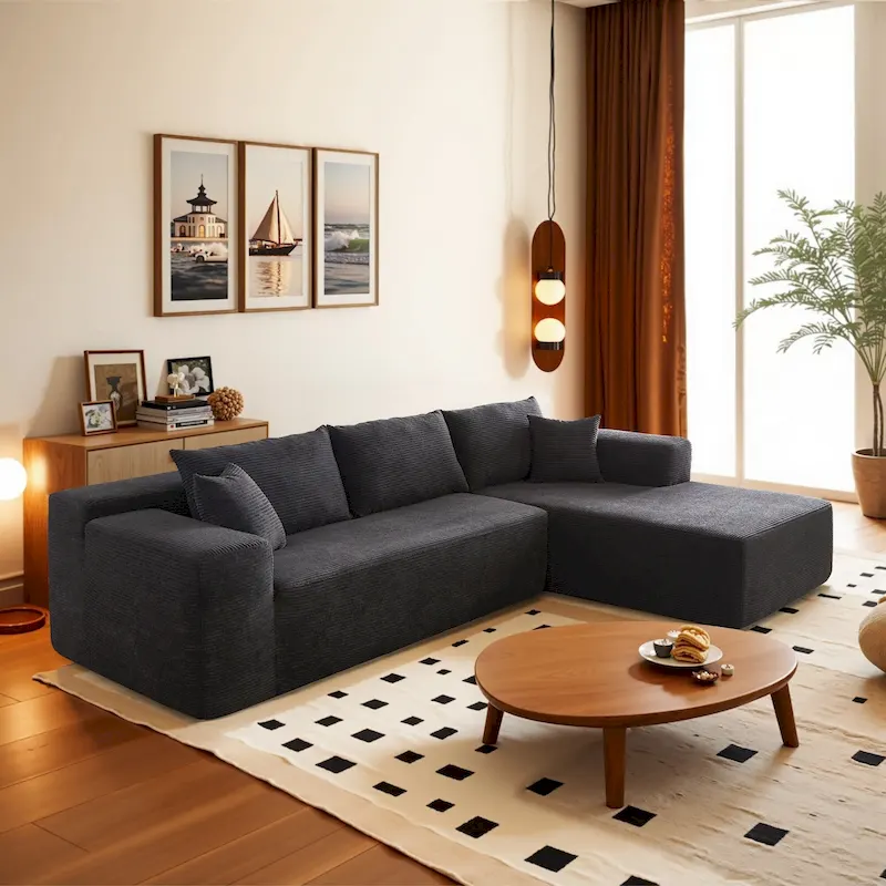 HOOOWOOO Modern Minimalist Style Sectional Couch Modular Corduroy Sofa for Living Room