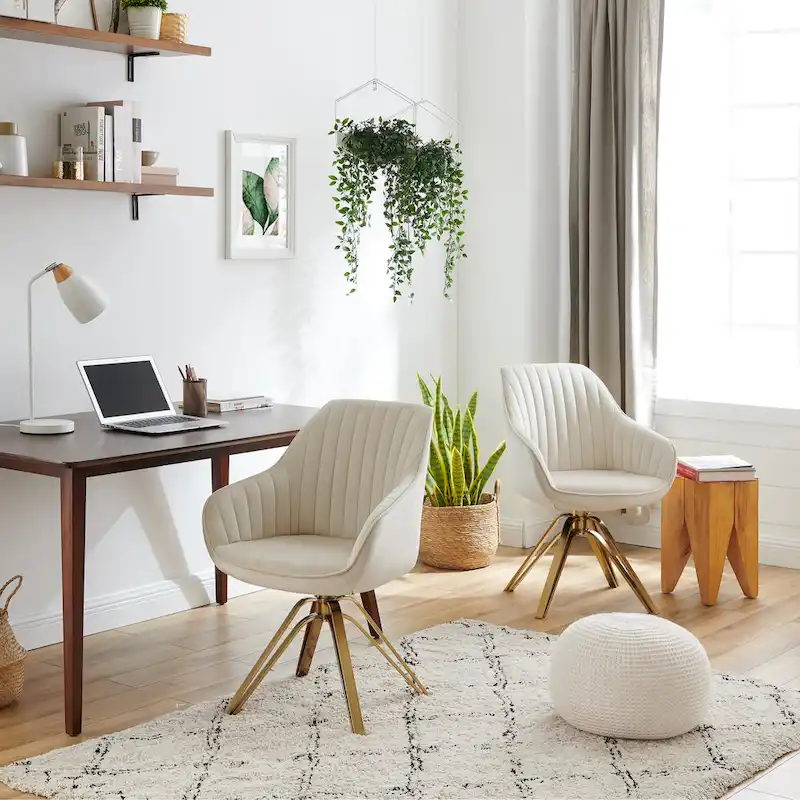 Art Leon Classical Velvet Swivel Office Accent Chair with Golden Legs