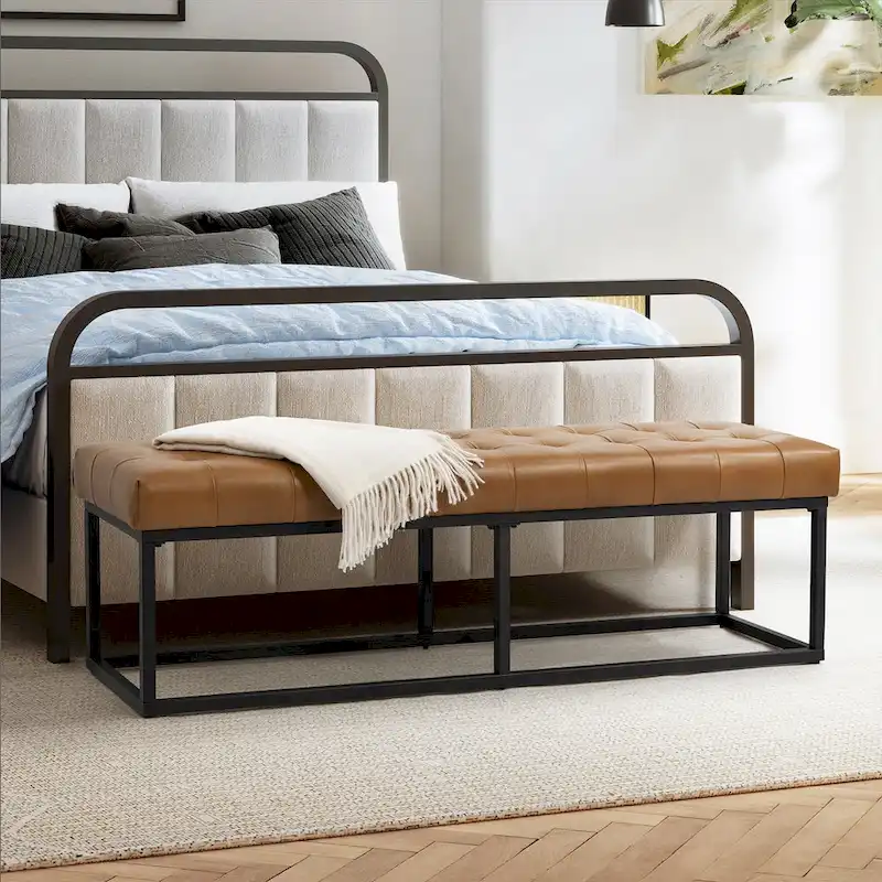 Classic Genuine Leather Bedroom Bench