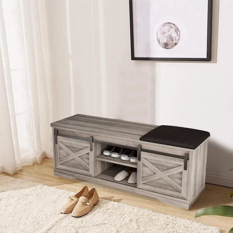 Farmhouse Bench Entryway with Cushion -47 Inch