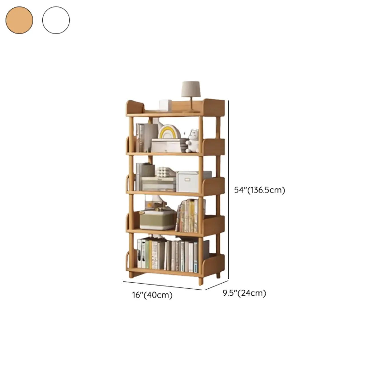 Vertical Natural Multi-Shelf Open Back Wood Bookcase