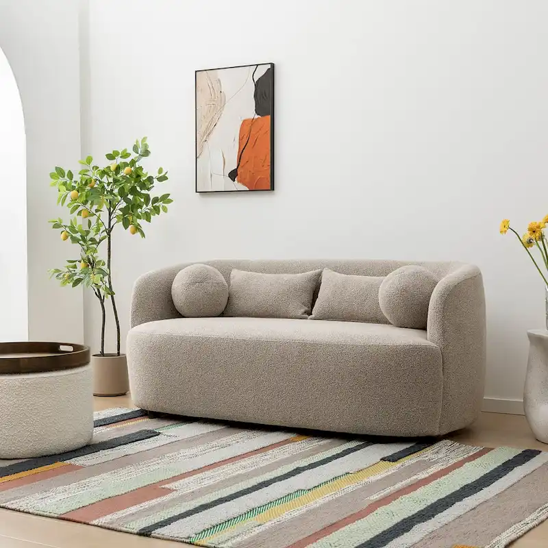 Boucle Loveseat - Natural Fabric, Mid-Century Modern, Seats 2