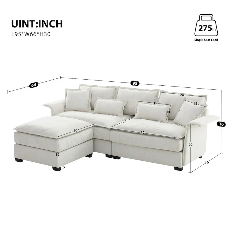 [VIDEO provided][New]95*66Oversized Luxury Sectional Sofa with Bentwood Armrests,4 seat Upholstered Indoor Furniture with Doubl