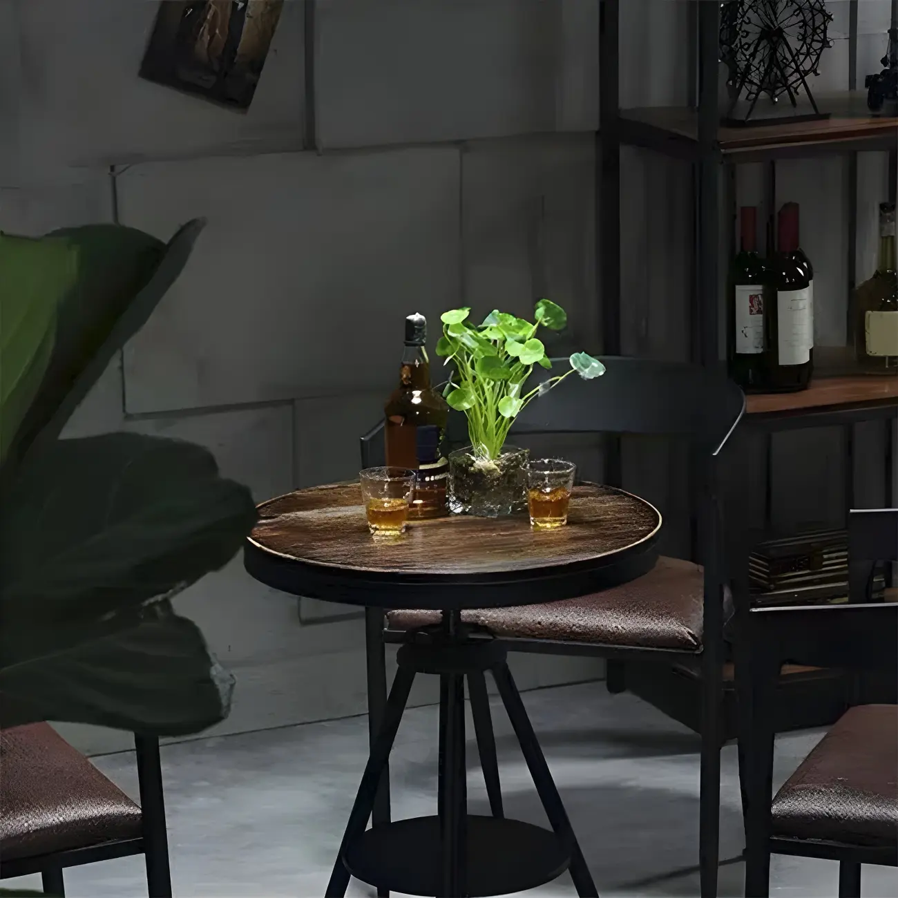 Industrial Adjustable Height Small Bar Table Wood Table Top