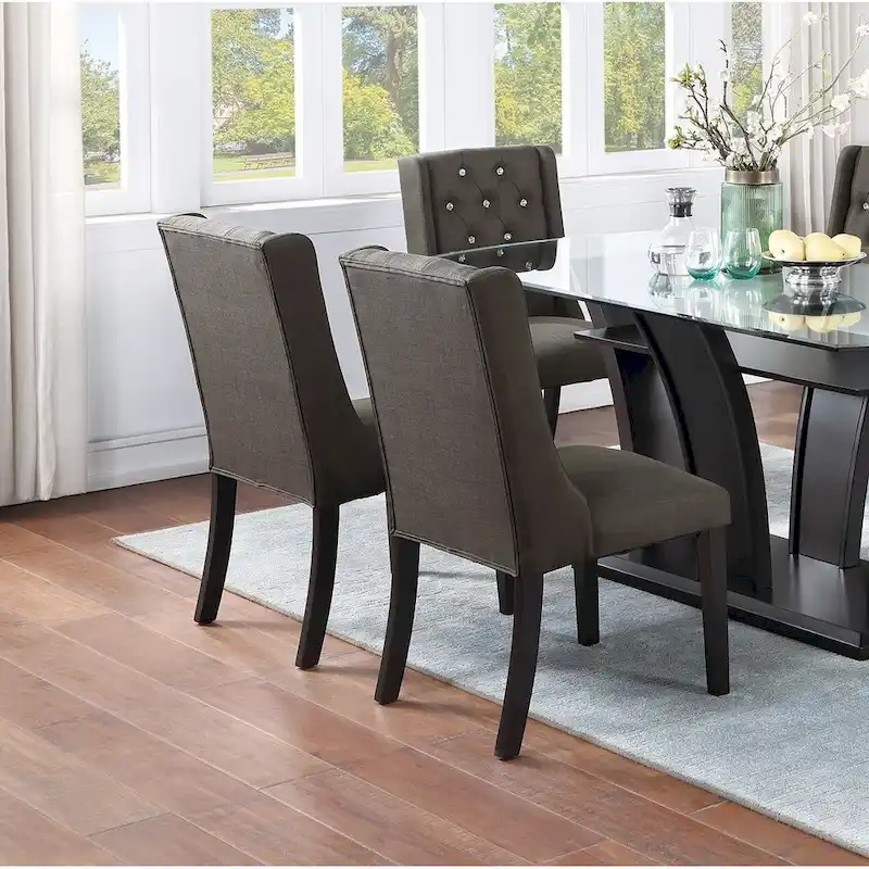 Set of 2 Wingback Dining Chairs, Tufted Faux Leather