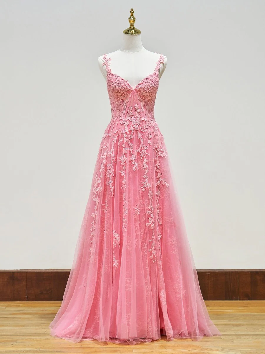 A-line Sweetheart Lace Tulle Prom Dress with Slit