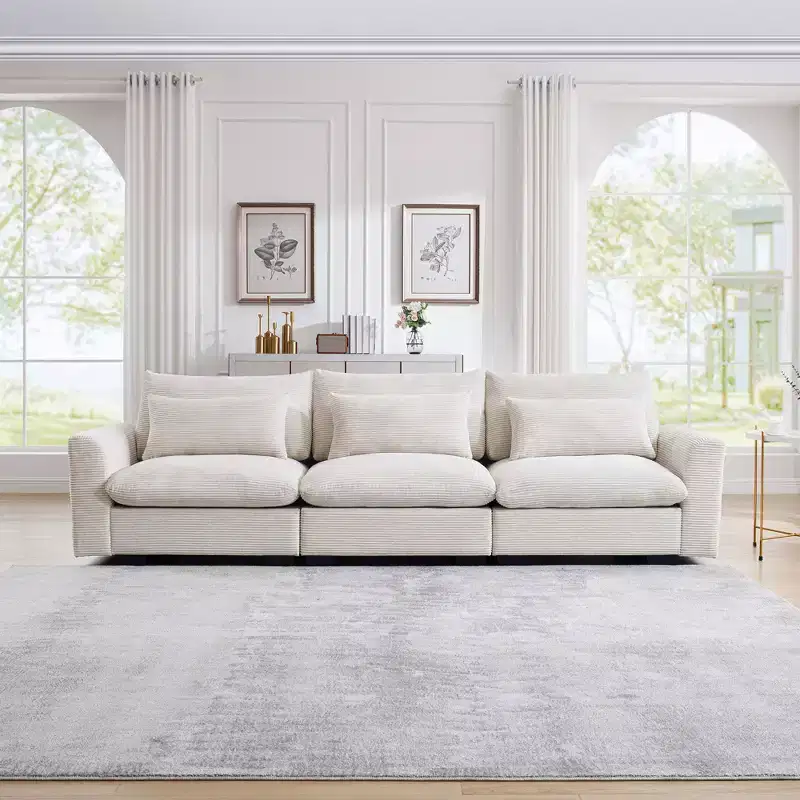 Okak Comfy L-Shaped Convertible Sectional Sofa with Storage Ottoman&3 Pillows, Modern Corduroy Upholstered Couch for Living Room,Apartment