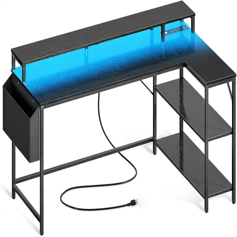 L Shaped Gaming Desk with LED Lights