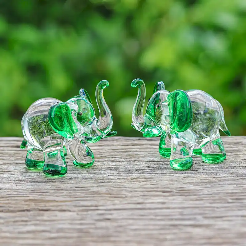 Novica Handmade Hope Trunks Handblown Glass Figurines (Set Of 2)