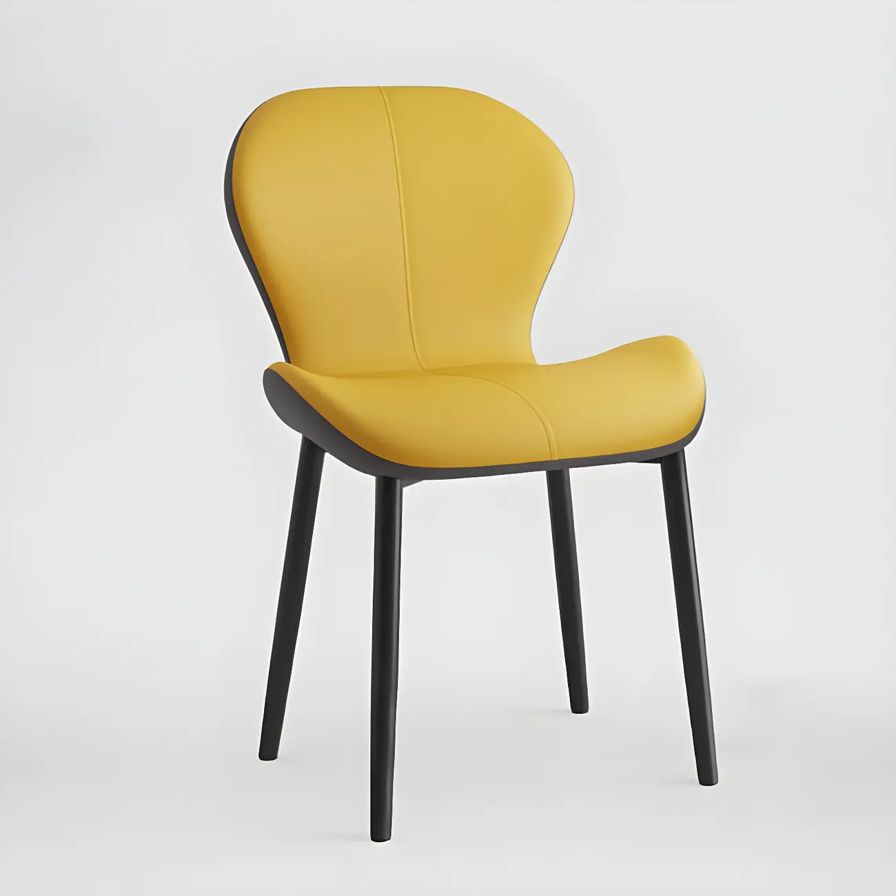 Art Deco Curved Back Leather Dining Chair Solid Back