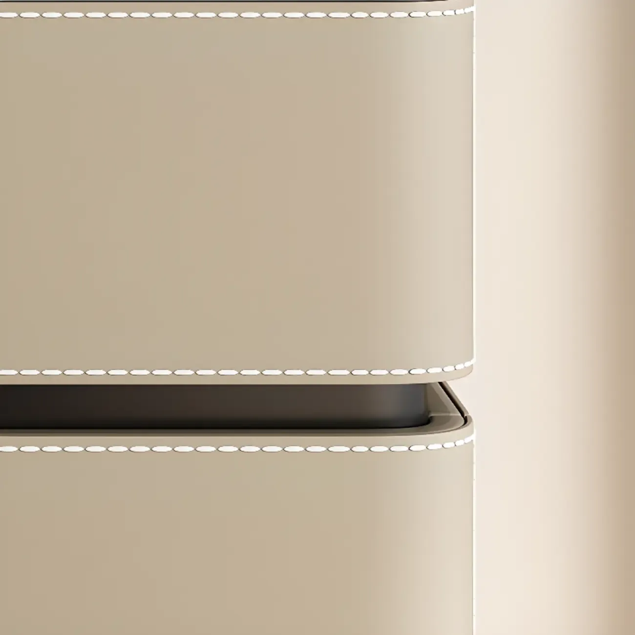 Modern Faux Marble Top Leather Rounded 2-Drawer Nightstand