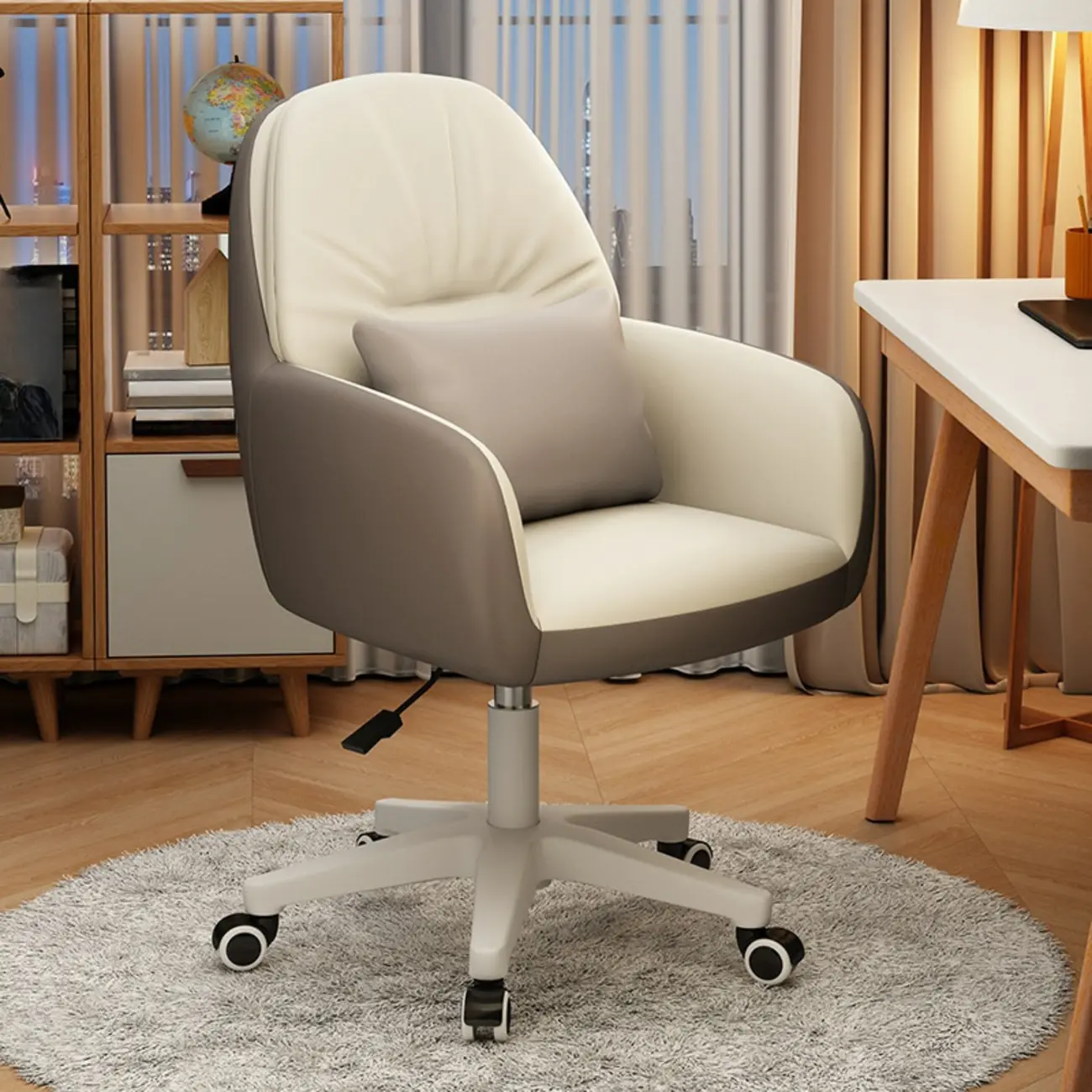 Modern White Grey Leather Swivel Office Chair