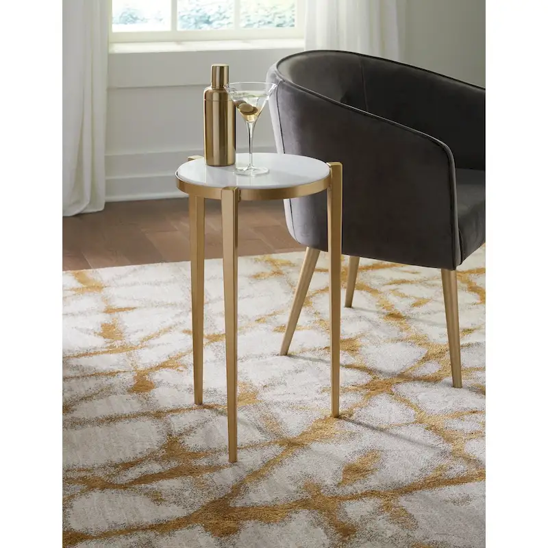 Billie 24-Inch Tall Genuine Marble Top White and Gold Accent End Table