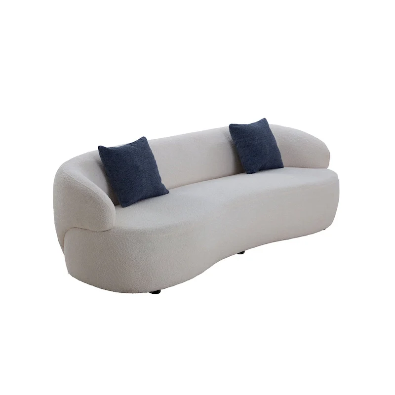 Beige Mid-Century Modern Curved Sofa - 35.00 x 86.00 x 27.00