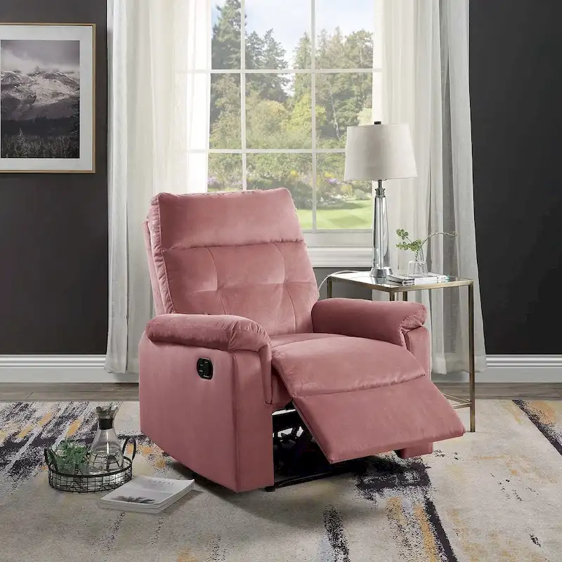 Single Recliner Chair with Tufted Back and Velvet Upholstery