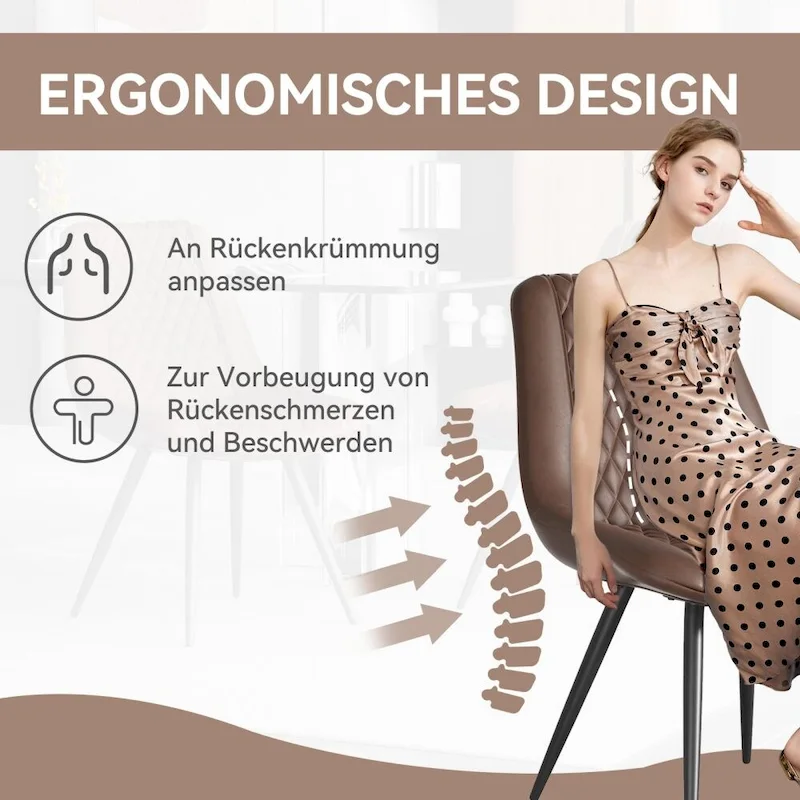 Leather Dining Chair with Metal Legs Set of 2