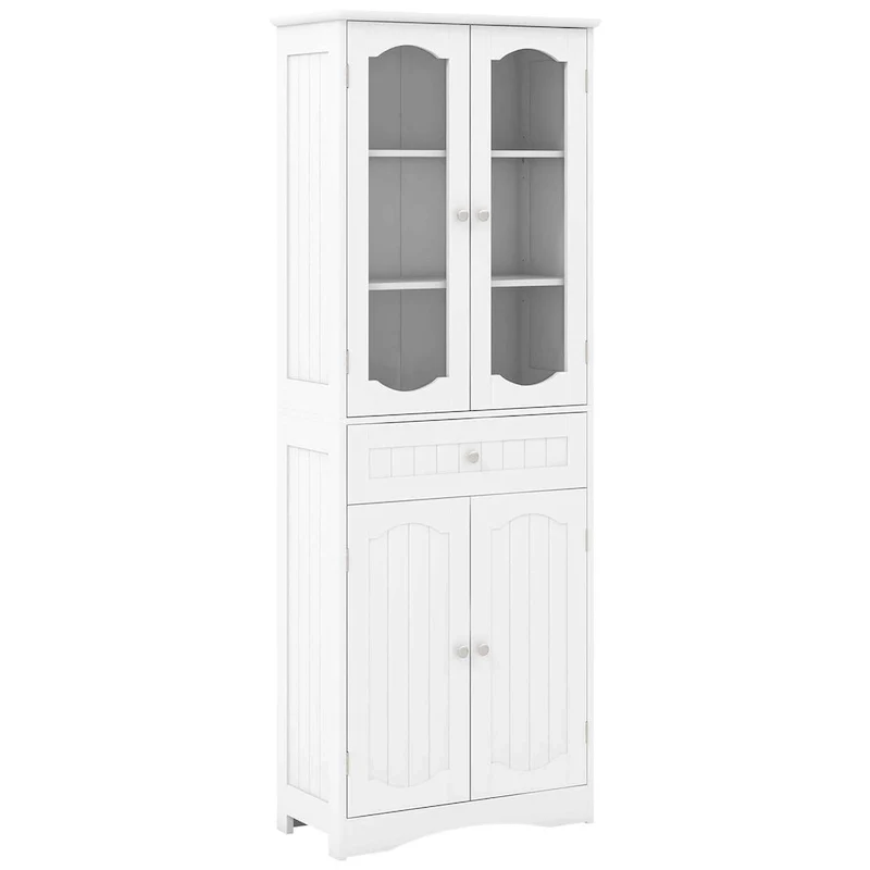 Costway 63   Tall Bathroom Cabinet with Tempered Glass Doors Adjustable - See Details