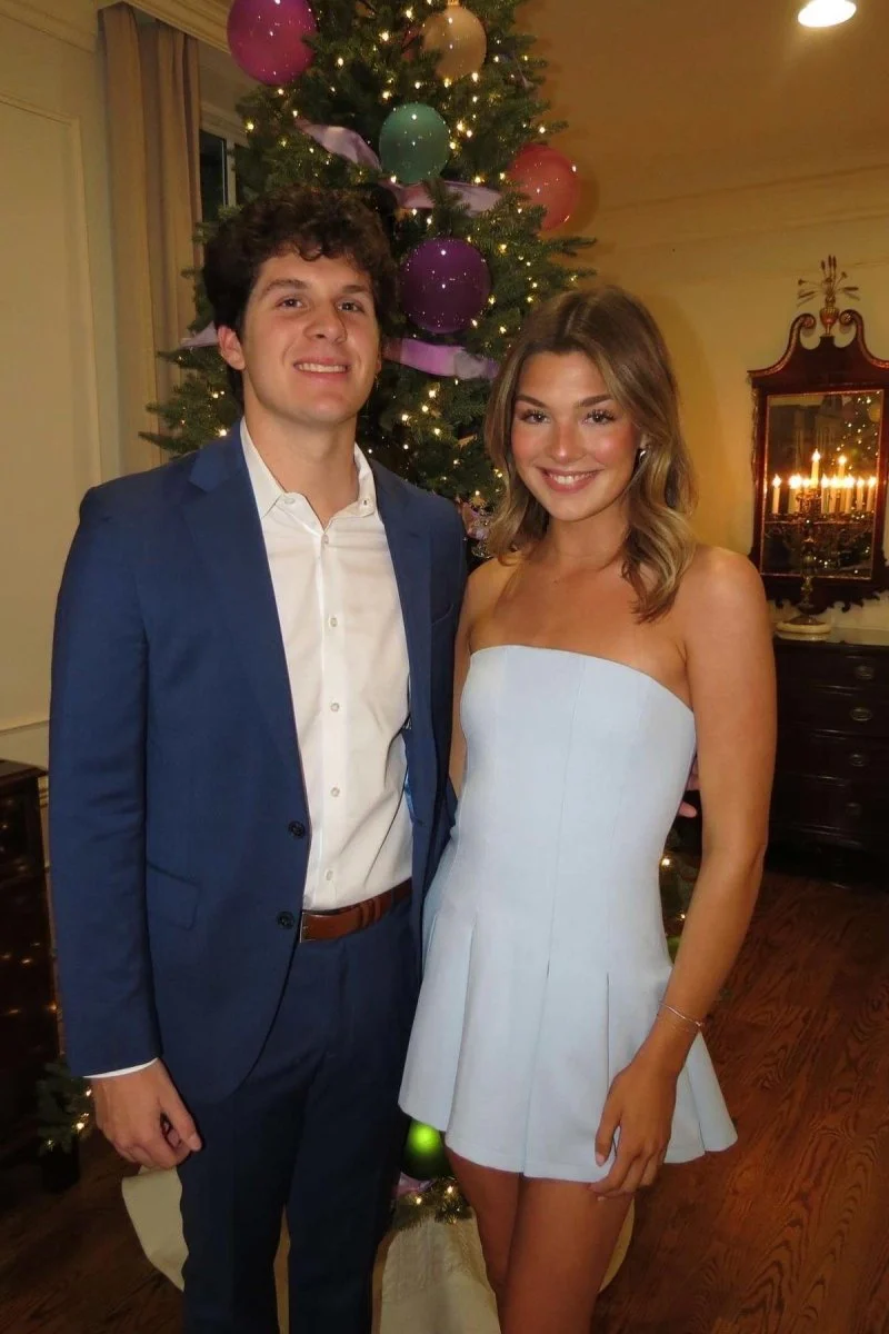 Sky Blue - Strapless Satin Pleated A-line Short Homecoming Dress