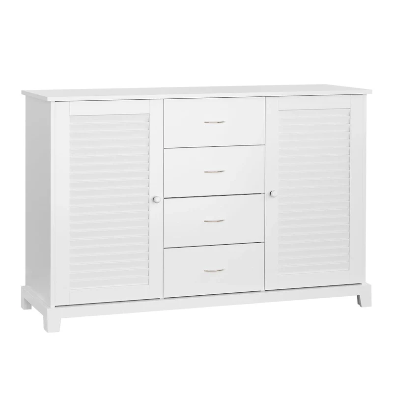 47Modern Storage Cabinet Buffet Sideboard with Drawers and Louvered Doors- White - 47.25W x 15.75D x 31.5H
