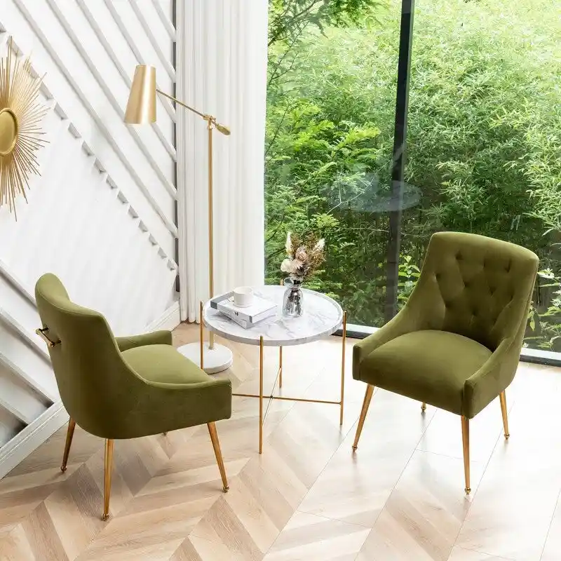 Modern Dining Chairs Set of 2, Upholstered Accent Chair Tufted Back Armless Chair with Back Pull