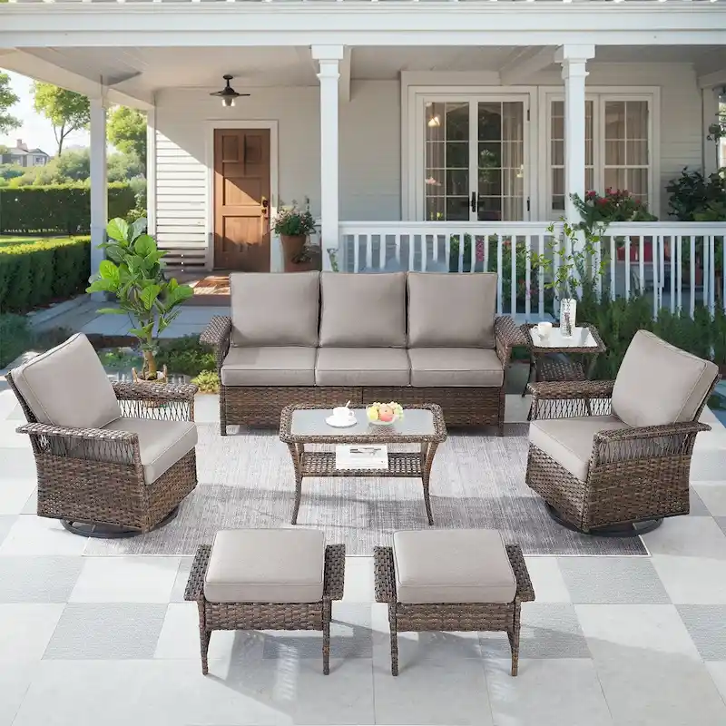 Patio Swivel Rocking Chair Sets All Weather Wicker - Brown