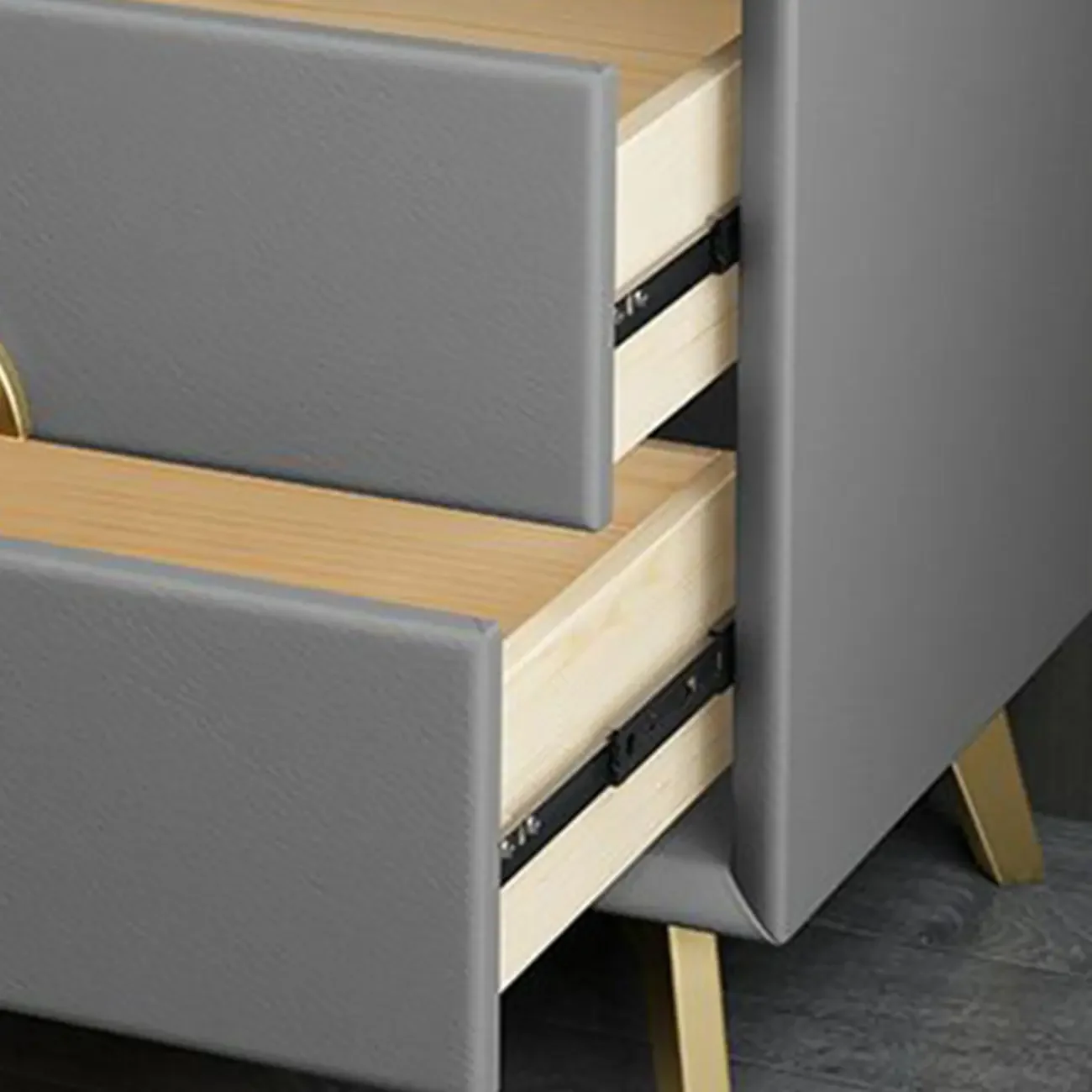 Chic Khaki Leather Gold Accents 2-Drawer Nightstand