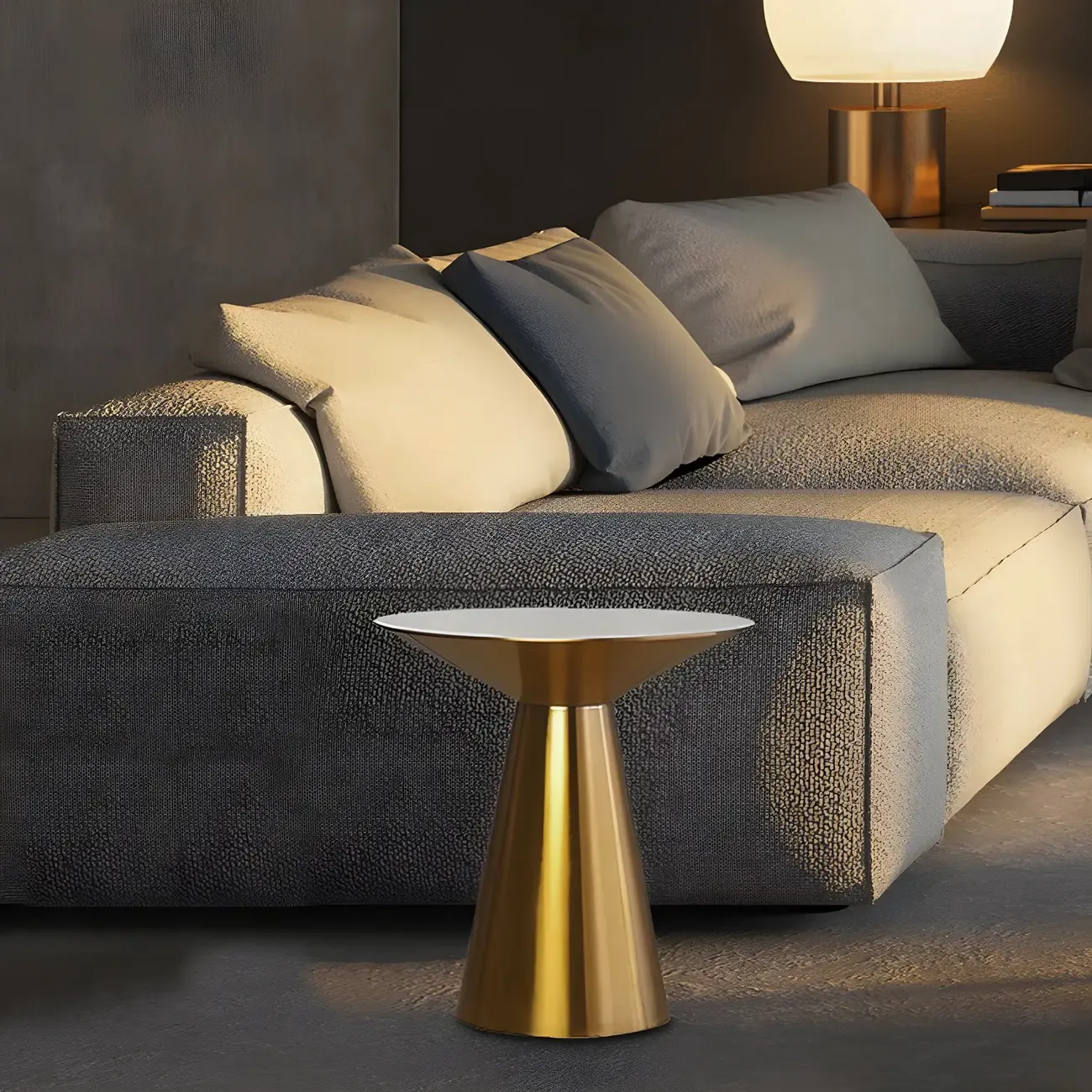Traditional Golden Round Metal End Table for Living Room