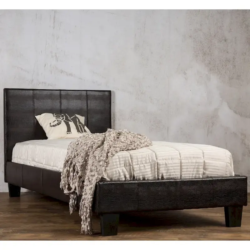 Gols Contemporary Brown Faux Leather Upholstered Platform Bed by