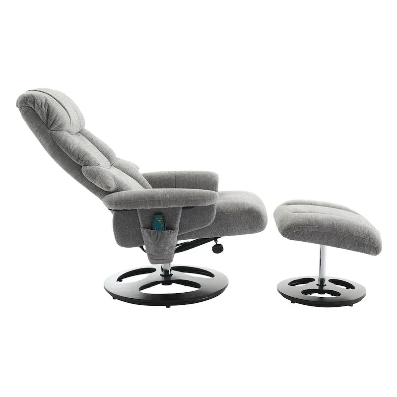Heated Massage Armchair Chenille Fabric Seating Swivel Recliner Chair with Ottoman, Adjustable Backrest and Remote