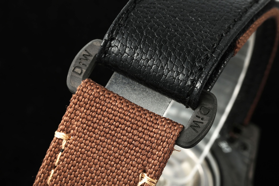 Replica watch strap buckle with leather and fabric mix