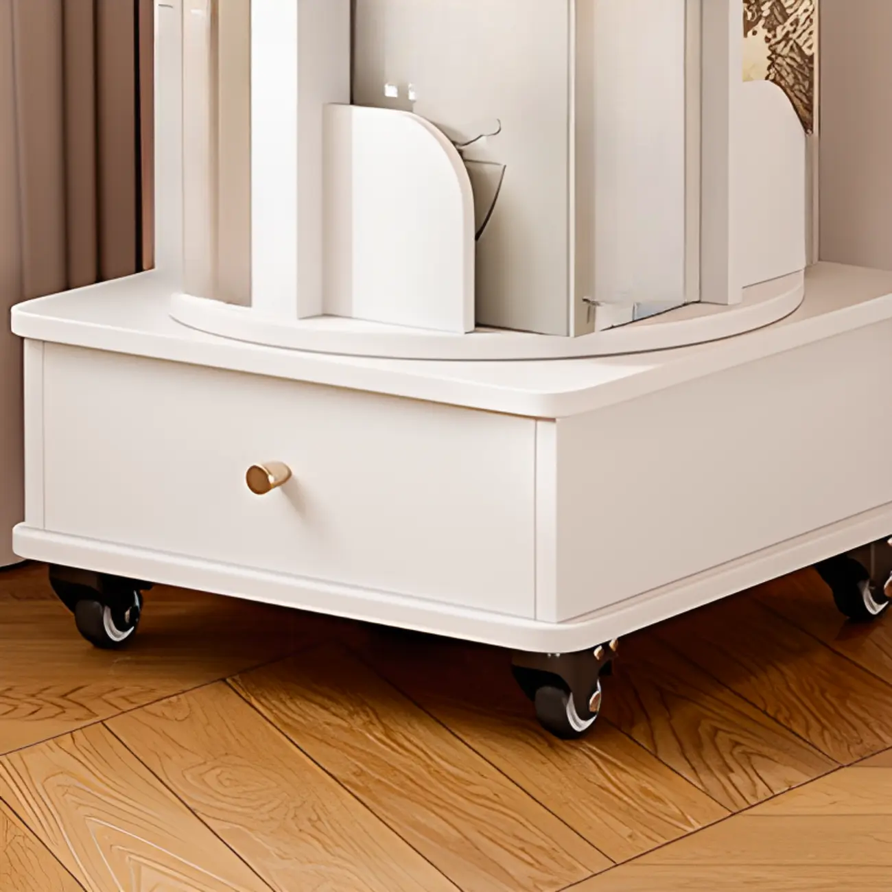 Narrow Wood 5-Tier Revolver Sliding Bookcase with Drawer