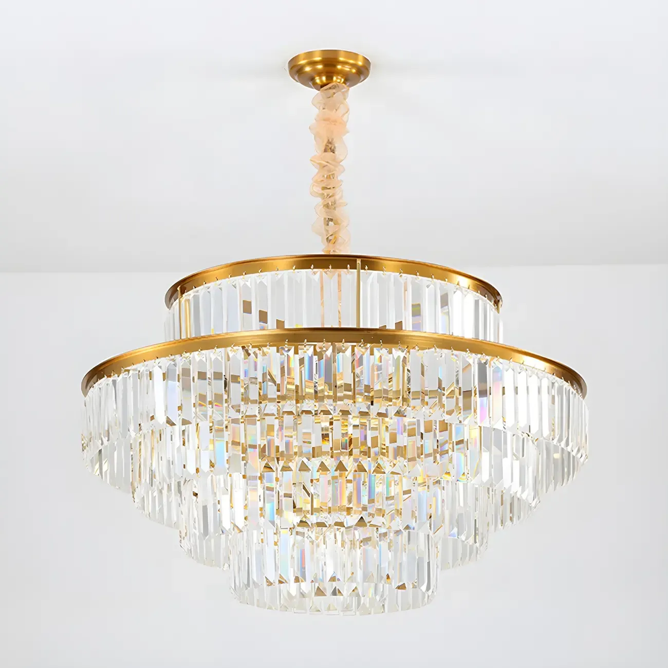 Gold Crystal Cylinder Tier Circle Chandelier