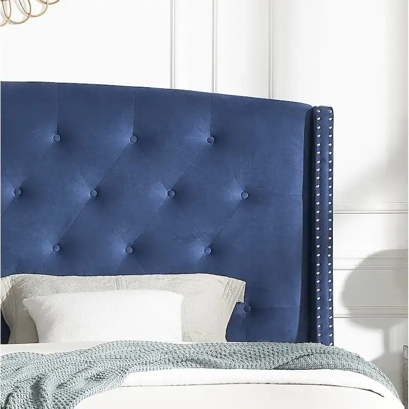 Summit Wingback Tufted Upholstered Bed with Nailhead