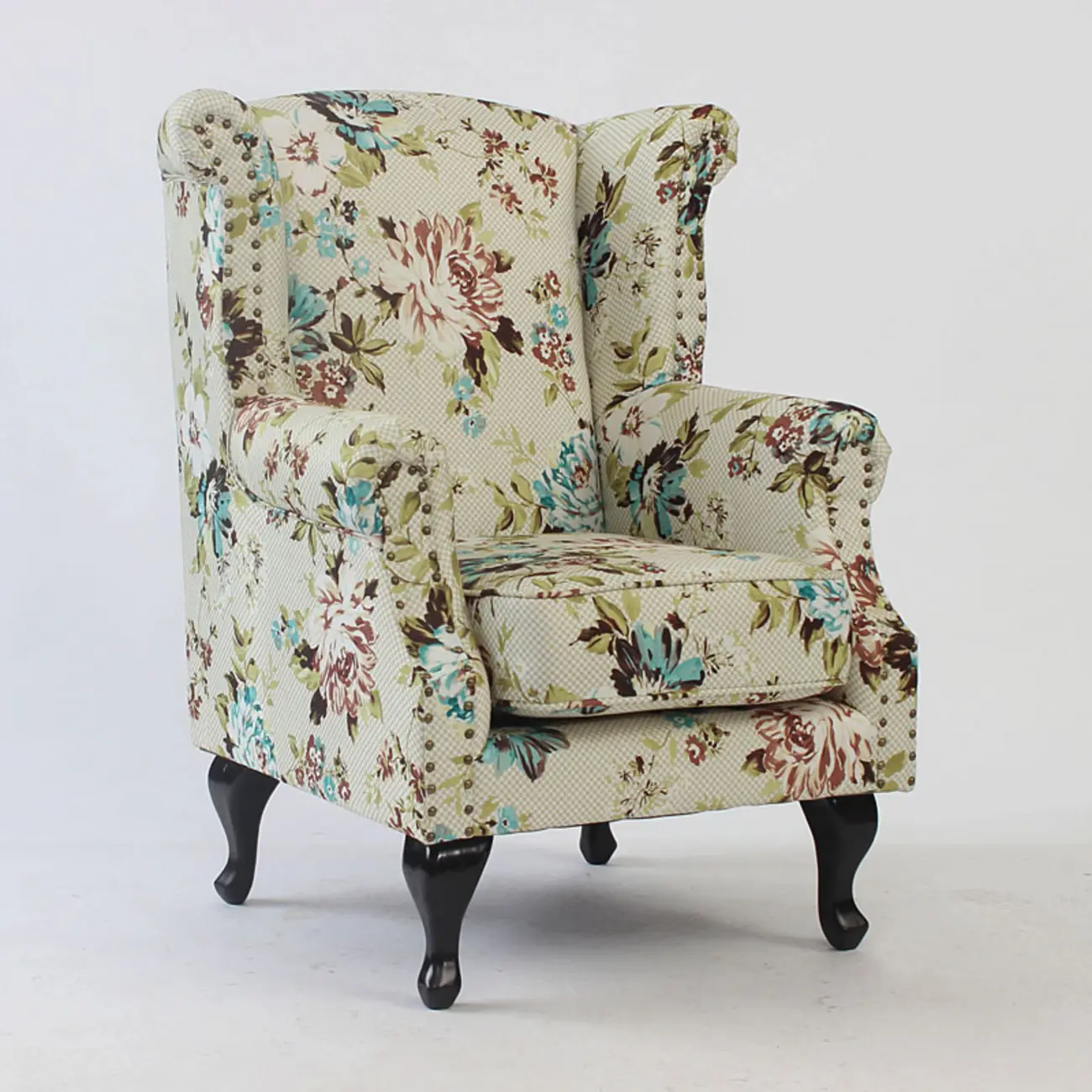 Traditional Leather Wingback Accent Chair with Nailhead Trim