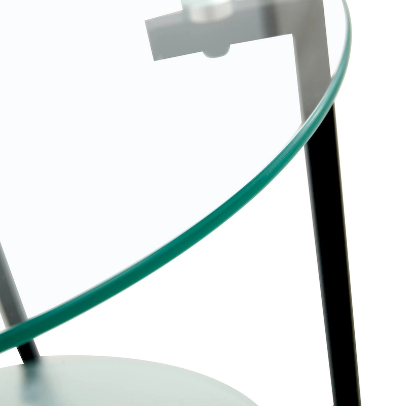 2-layer Round Tempered Glass End Table/Coffee Table with Iron Frame