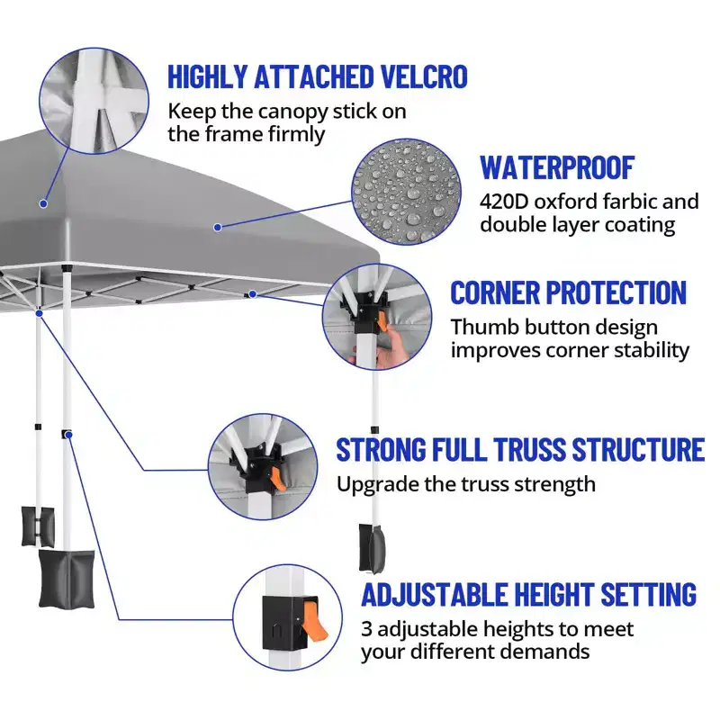 Heavy Duty Pop Up Canopy Tent 10x20 FT with 6 Sidewalls, Waterproof Commercial Gazebo, Adjustable Party Tent