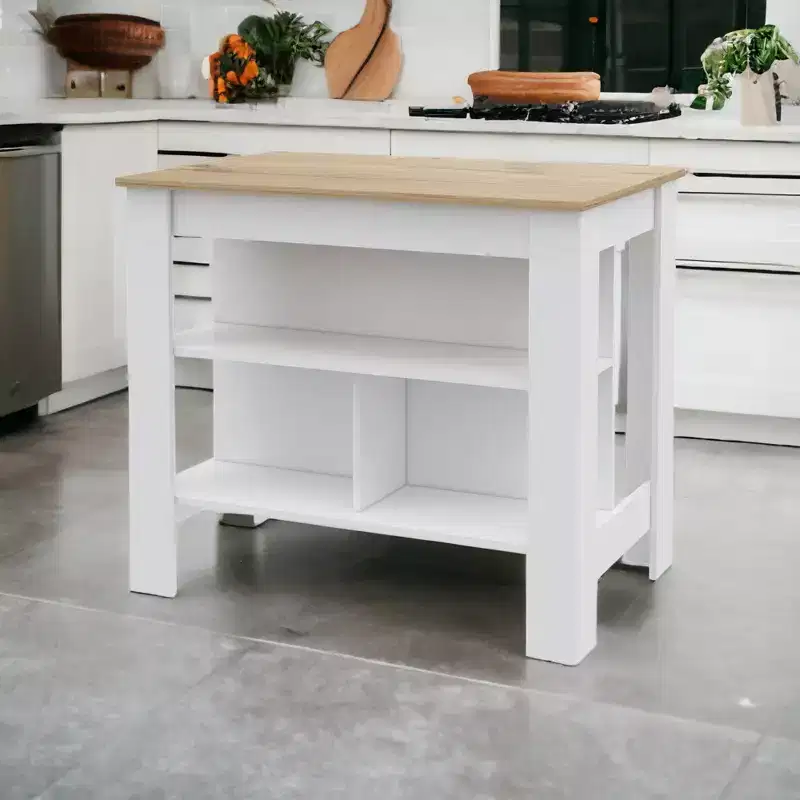 HomeRoots White and Oak 41 Kitchen Island With Storage