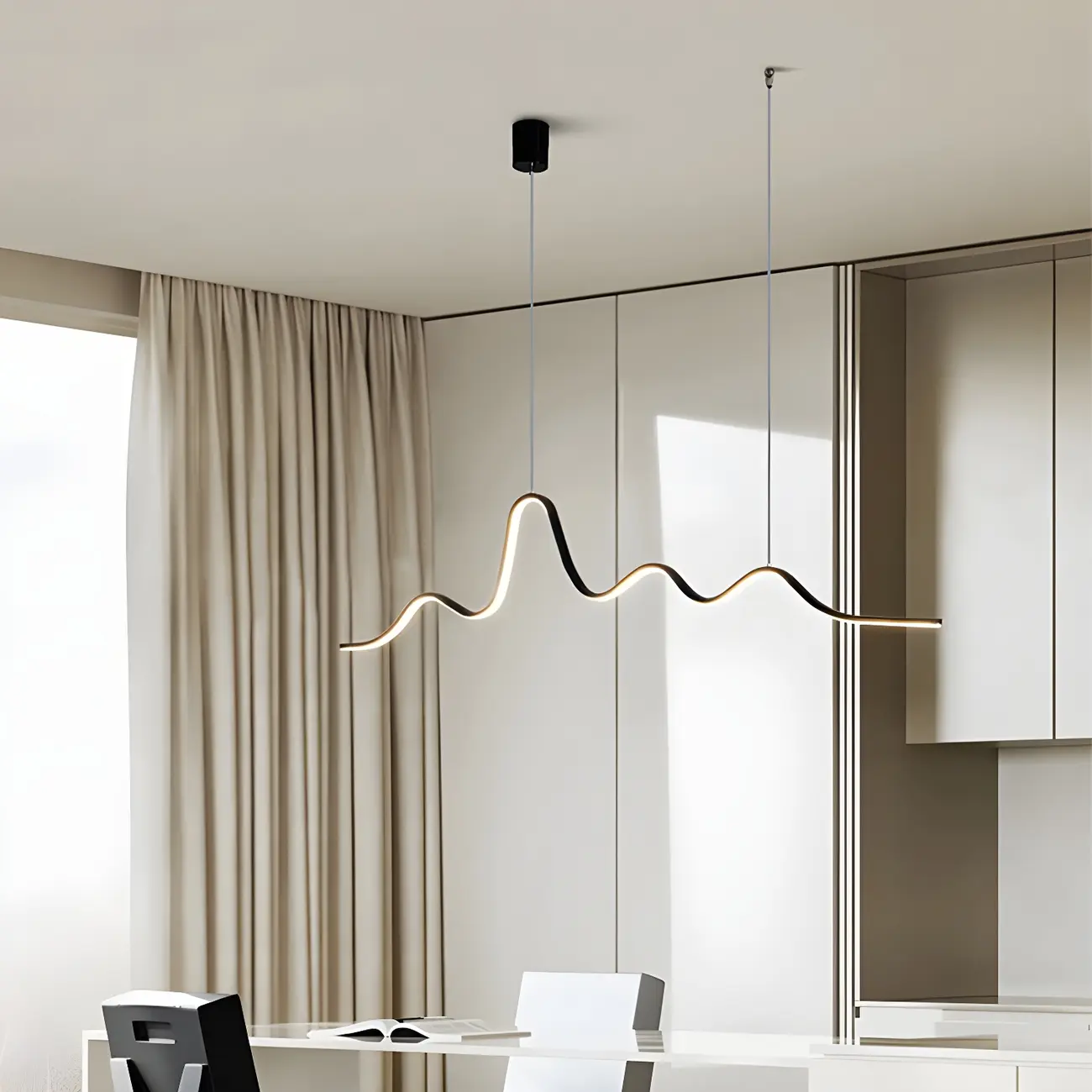 Artistic Black Linear Adjustable Island Pendant Light